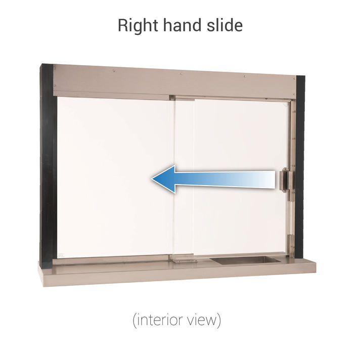 Interior self closing transaction window right hand slide view