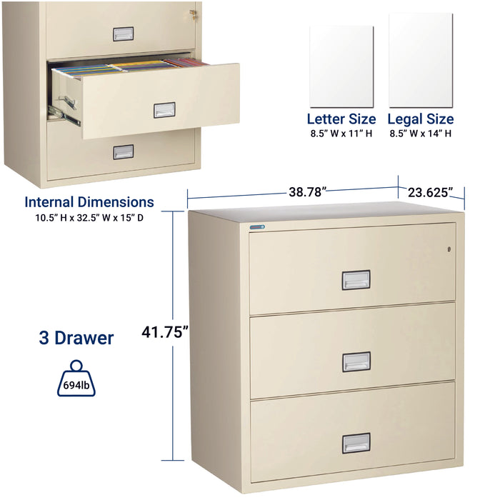 LAT3W38 Phoenix Fire Rated File Putty 3 drawer putty dimensions Covenant Security Equipment