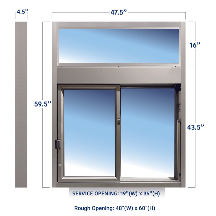 Ready Access 600 Low-e Drive Thru Slider Window Dimensions