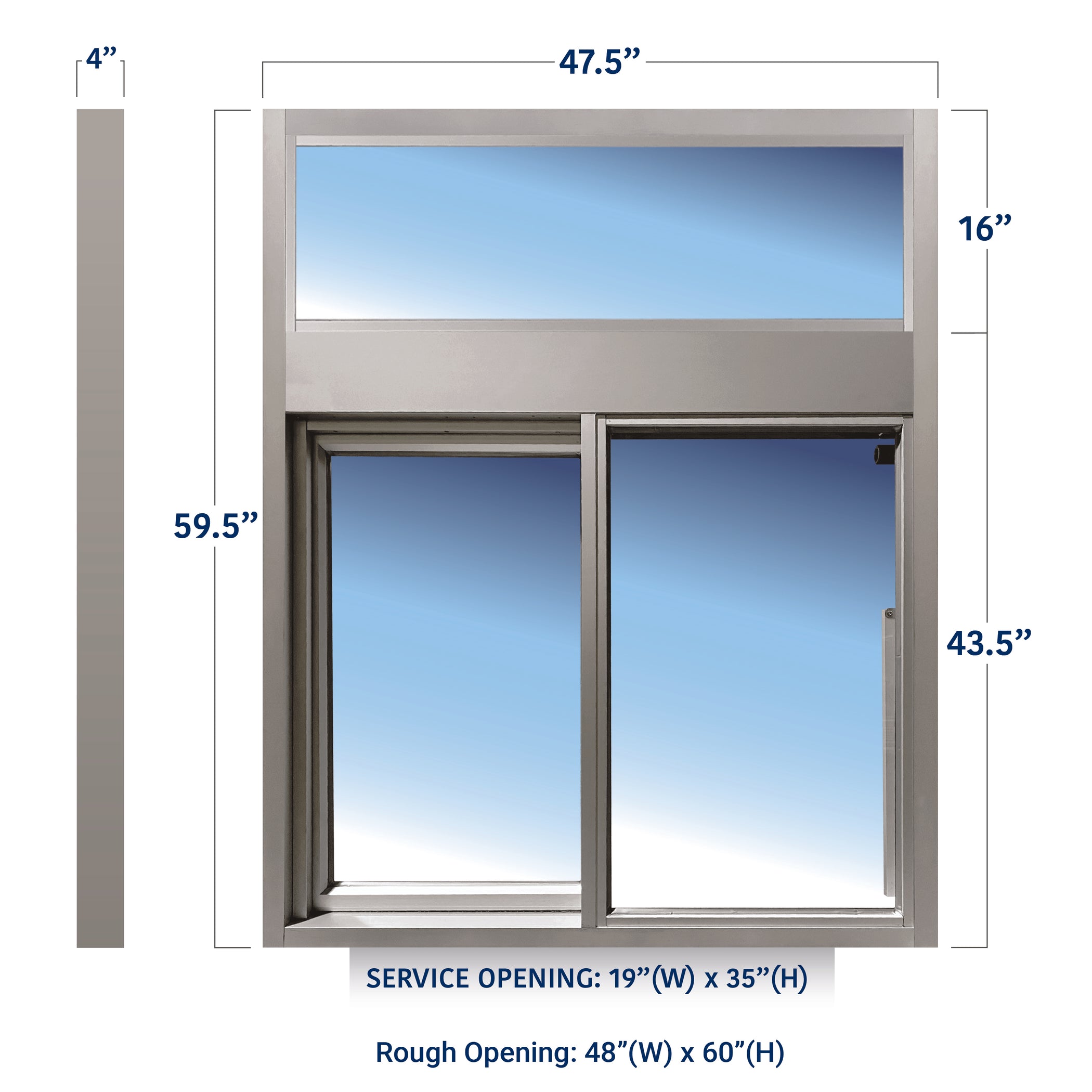 Window Closing Ready Access 275 Self Closing Drive-Thru Slider Window with Transom ...