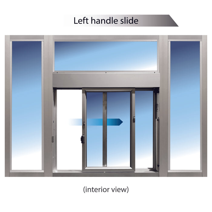 Ready Access 275 Self Closing Drive-Thru Slider Window with Transom and Side Lights, 1/4" Tempered Glass | Multiple Color Options