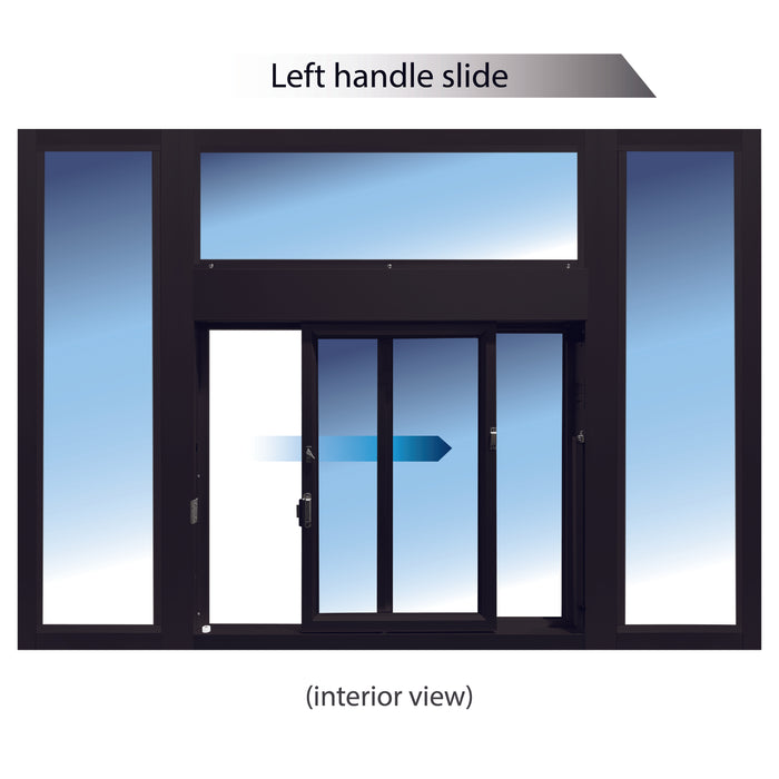 Ready Access 275 Self Closing Drive-Thru Slider Window with Transom and Side Lights, 1/4" Tempered Glass | Multiple Color Options