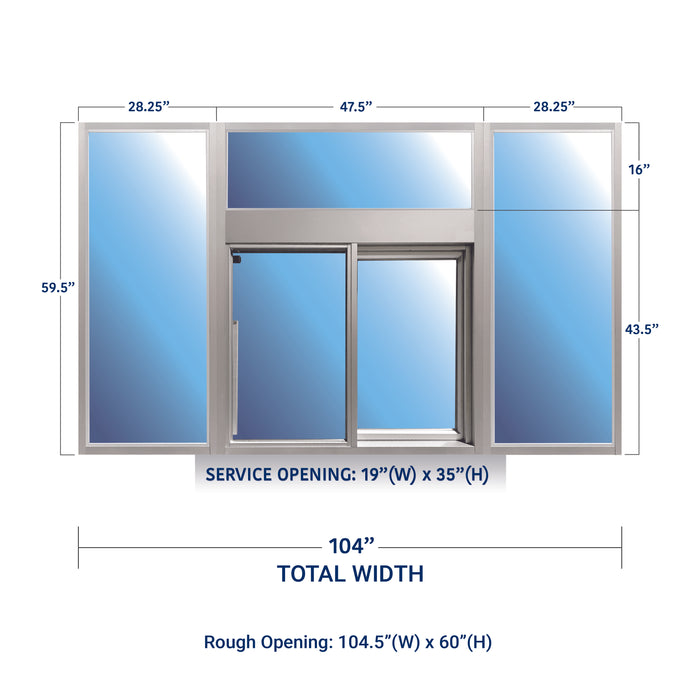 Ready Access 600 insulated window with transom and 2 sidelights drive thru covenant security equipment 104" wide