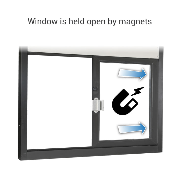 Drive-thru slider window bronze magnet open