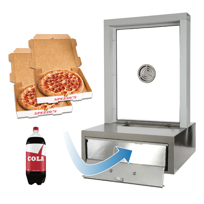 STOCK | CSE-QS-TS-PD | Ticket Window With Pizza Drawer Transaction Station | Clear Anodized 1/4" Tempered