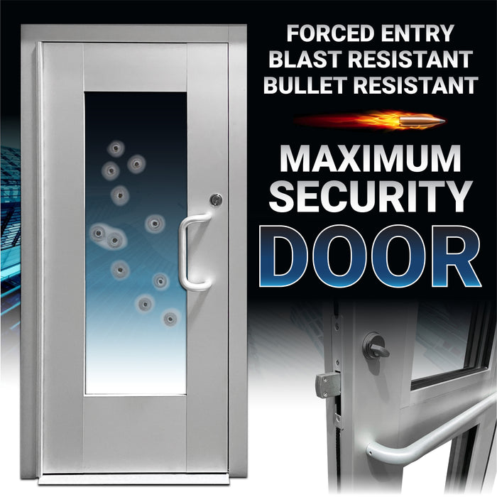 Bullet Resistant Forced Entry Blast Resistant Aluminum Store Front Door With Full Light