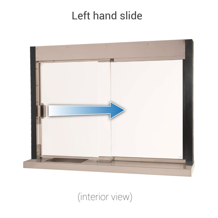 Interior self closing transaction left hand slide window view