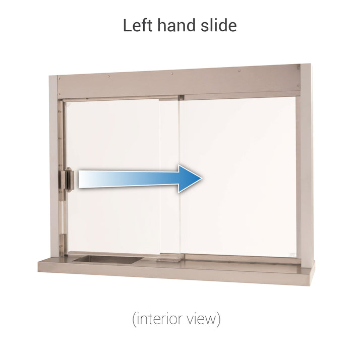 Interior self closing transaction window left hand slideview