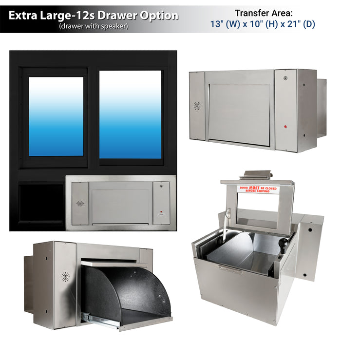 Convenience Store or Pharmacy Drive-Thru Transaction Station with Self-Closing Slider Window and Transaction Drawer | CSE-QS-BRDW-4855